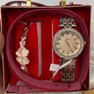 Luxury Women Gift Set | Round Dial Watch + Bracelet + Belt Combo